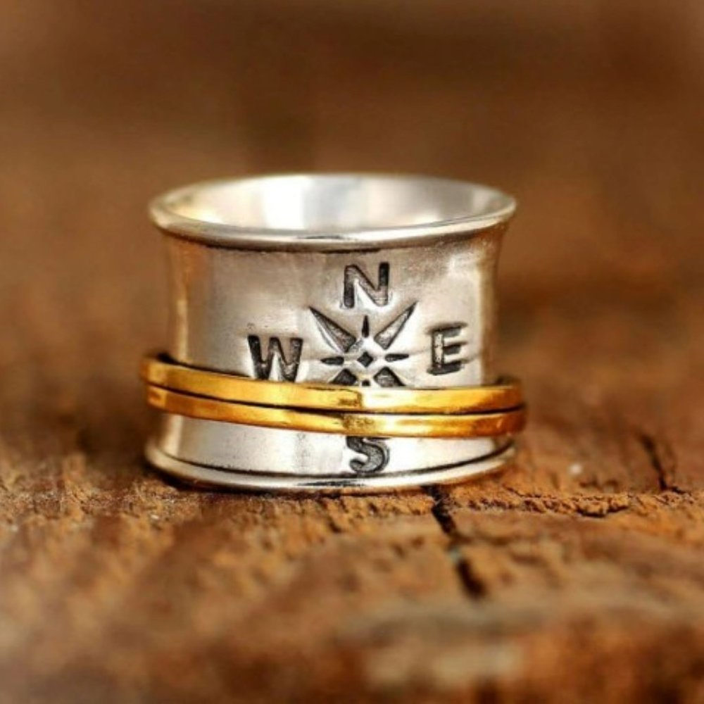 Wide Band Compass Fidget-Anxiety-Spinner Ring